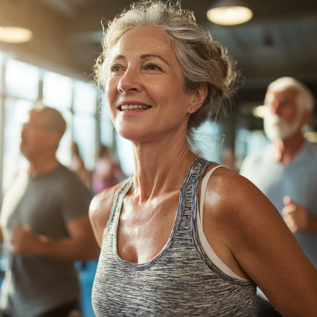 active middle-aged person exercising with joy and confidence